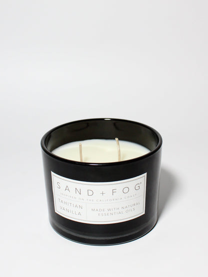 Tahitian Vanilla 12 oz scented candle Black vessel with Carved geometric lid