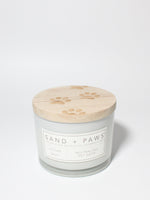 Sand + Paws Ocean Mist 12 oz scented candle White vessel with Carved Paw Print lid