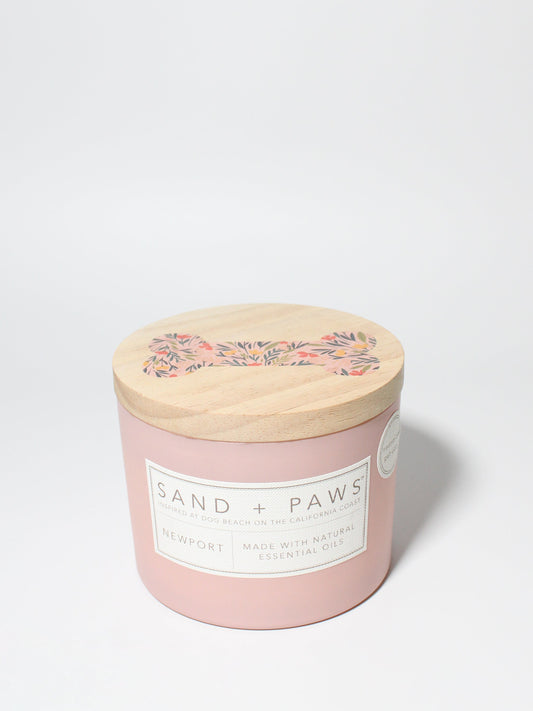 Sand + Paws Newport 12 oz scented candle Peony vessel with Painted Dog Bone lid
