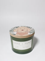 Sand + Paws Clean Waves 12 oz scented candle Kale vessel with Golden Doodle painted lid