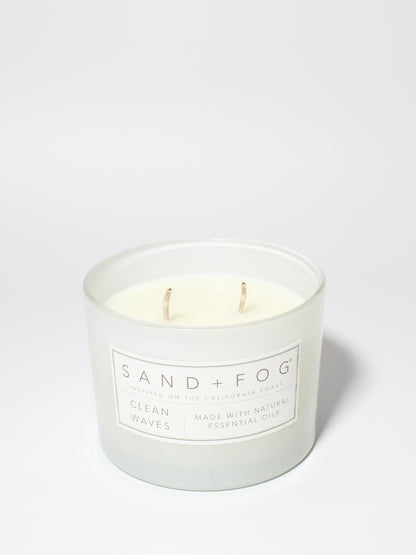 Clean Waves 12 oz scented candle White Vessel with Wood Carved Lid
