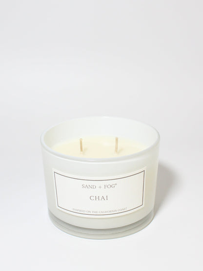 Chai 12 oz scented candle White vessel with Wood Lid