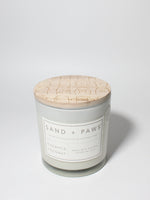 Sand + Paws Pineapple Coconut 21 oz scented candle White vessel with Multi-Breed carved wood lid