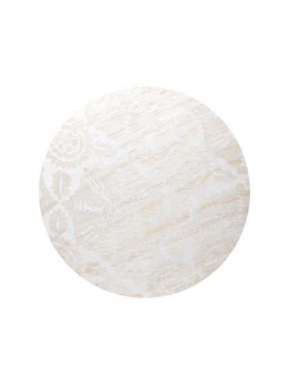 Wood lid with painted flower design in white